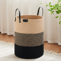 VIPOSCO tall laundry basket with leather handle, sturdy weave for easy laundry transport