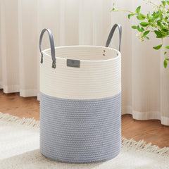 VIPOSCO tall laundry basket with leather handles for easy carrying and organized laundry.
