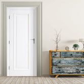 VIRANDA 3D door mural in white wood finish adds depth and space for a fresh look.