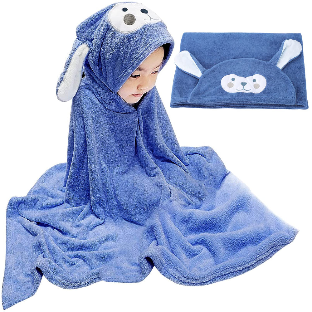 Visen hooded towel kids navy full view shows large, comfy wrap for post-bath warmth.