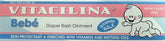 Vitacilina Bebe diaper rash ointment packaging display for convenient skincare routine.