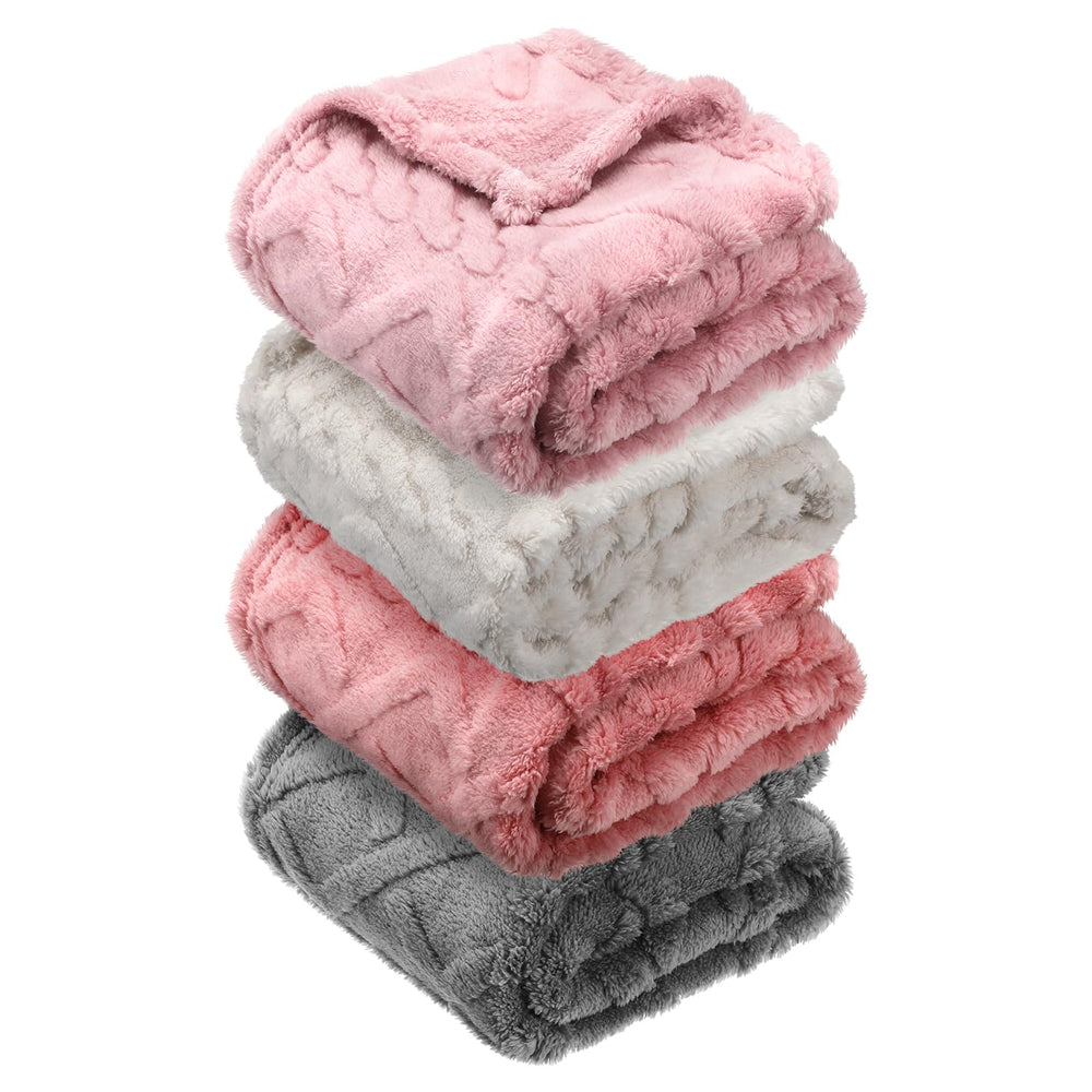 VitalCozy 4pc baby blankets pink set fold — cozy swaddling and decor-ready nursery staple.