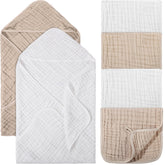 VitalCozy baby muslin hooded towel white, soft absorbency for newborn bath time.