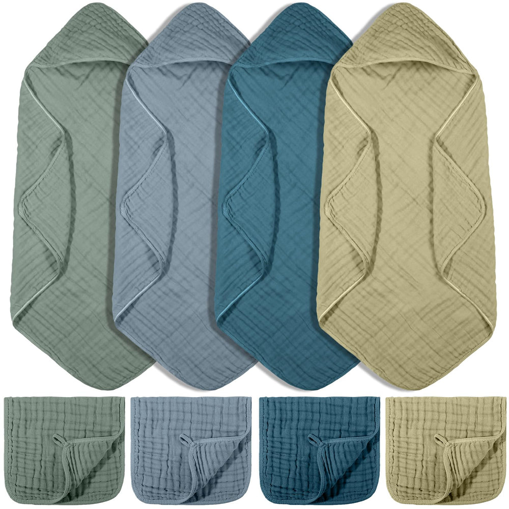 VitalCozy hooded baby towel folded in dark green, plush warmth for bath time