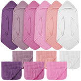 VitalCozy hooded baby towel pink wraps baby securely after bath for warm comfort.