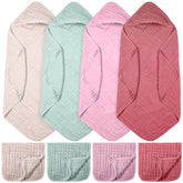VitalCozy hooded baby towels folded in vibrant multi color set for warm bath time