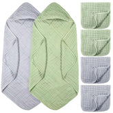 VitalCozy light-blue hooded towel 32x32 inches for gentle drying after bath.