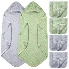VitalCozy light-blue hooded towel 32x32 inches for gentle drying after bath.