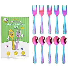 VITEVER rainbow toddler spoons for easy self-feeding and kid-friendly bites.