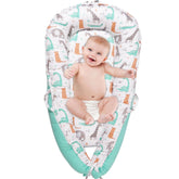 Viviland baby lounger dinosaur close-up showing cozy secure contact for newborn lounging