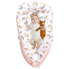 Viviland unicorn baby lounger wrap provides cozy security.