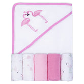 Viviland flamingos hooded towel ready for bath time and drying softness