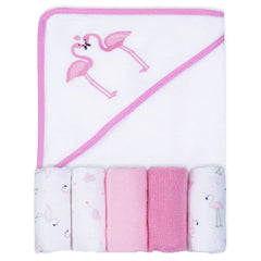 Viviland flamingos hooded towel ready for bath time and drying softness
