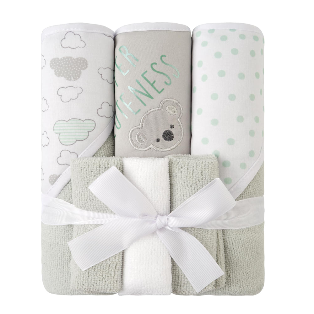 Viviland grey koala hooded towel folded for neat storage and quick drying