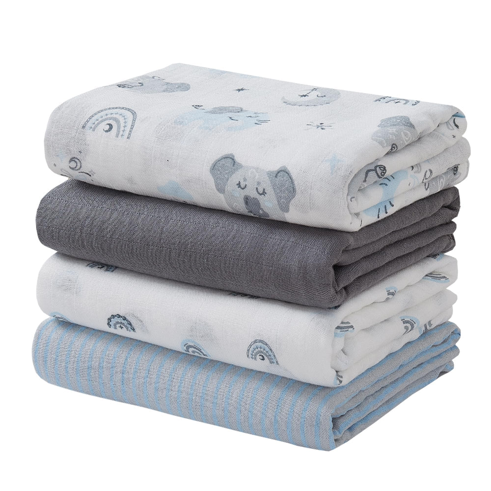 Viviland muslin swaddle elephant-pattern for breathable, snug swaddling during naptime.
