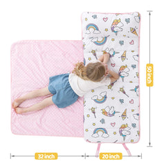 Viviland nap mat features removable pillow for flexible on-the-go comfort.