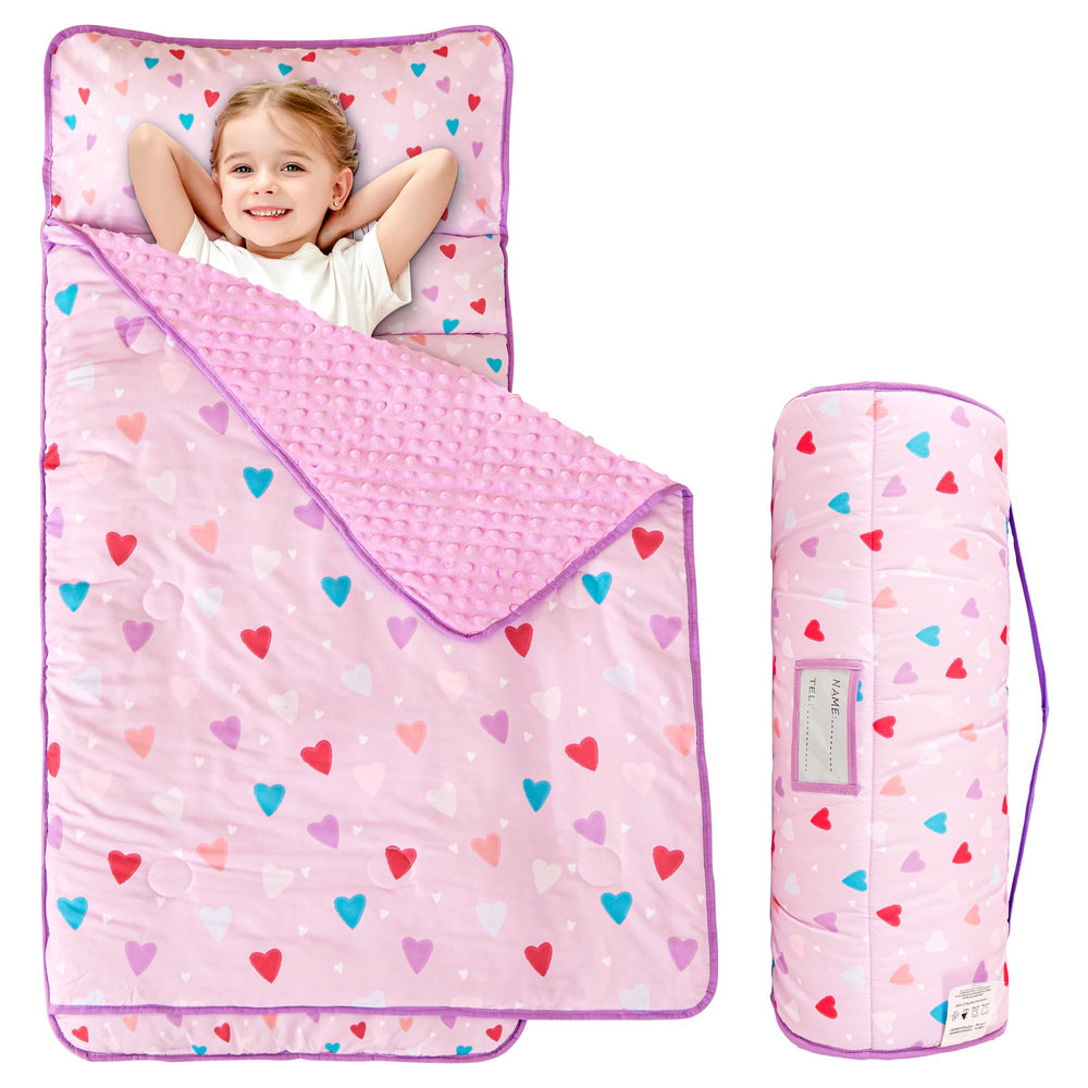 Viviland Toddler Nap Mat with heart purple design for cozy preschool naps