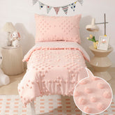 VIVILINEN pink comforter in toddler bedding set provides plush softness for calming nights.
