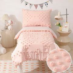 VIVILINEN pink comforter in toddler bedding set provides plush softness for calming nights.