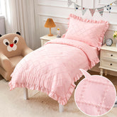 vivilinen toddler bedding pink tufted comforter close-up for cozy bedtime