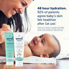 8.5 oz Vivvi & Bloom baby lotion packaging on shelf for daily use