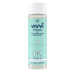 Vivvi & Bloom Gentle 2-in-1 oil bottle shows fast absorbing hydration for soft baby skin.