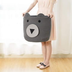 VK VK·LIVING cotton rope bear basket top-down view emphasizes foldable design for space-saving organization.