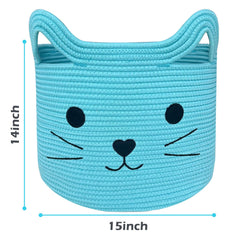 VK VK·LIVING cat basket in blue helps tidy laundry and pet items.