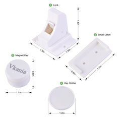 Vkania magnetic cabinet locks installation demonstrates adhesive mounting without tools.
