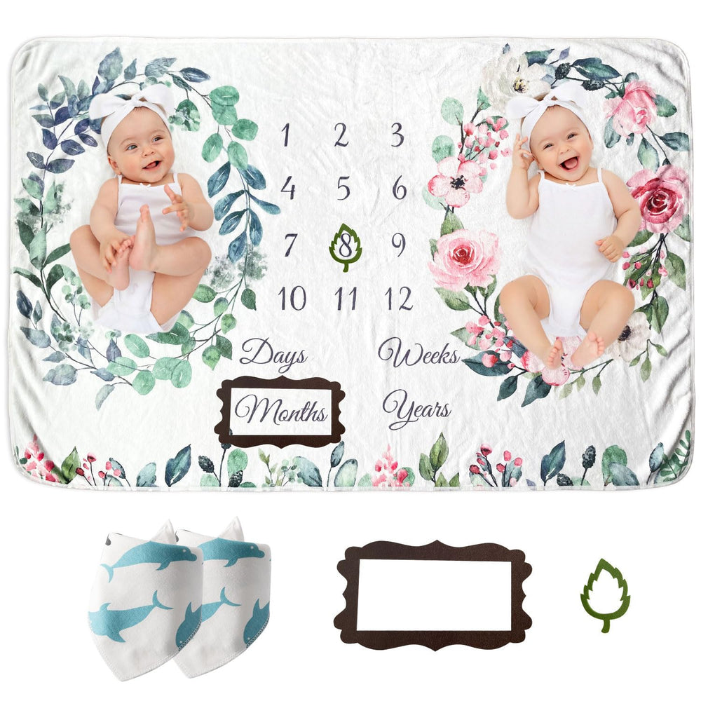 Vlokup Twins Milestone Blanket with wreath design for memorable baby photos.