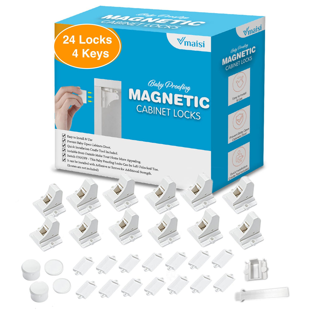 Vmaisi adhesive magnetic locks packaged for easy safety setup.
