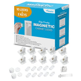 Vmaisi adhesive magnetic locks packaging shows a complete 12-piece kit for cabinets and drawers.
