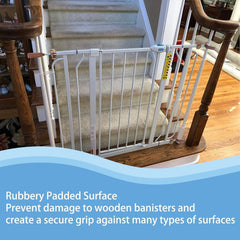 Vmaisi gate adapter mounted along a stair rail for added stability.