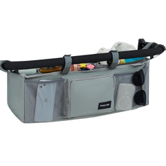 VMEECARL universal double stroller organizer front view keeps bottles and snacks within reach