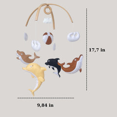 VN3BTOY Hand-sewn Felt Dolphins emphasizes premium craft and tactile texture for baby’s visual interest.