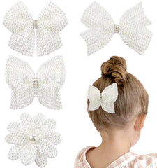 VOBOBE pearl hair bow white butterfly clip ideal for weddings and photos