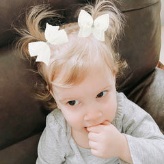 VOBOBE white pearl bow with rhinestone diamonds adds subtle sparkle