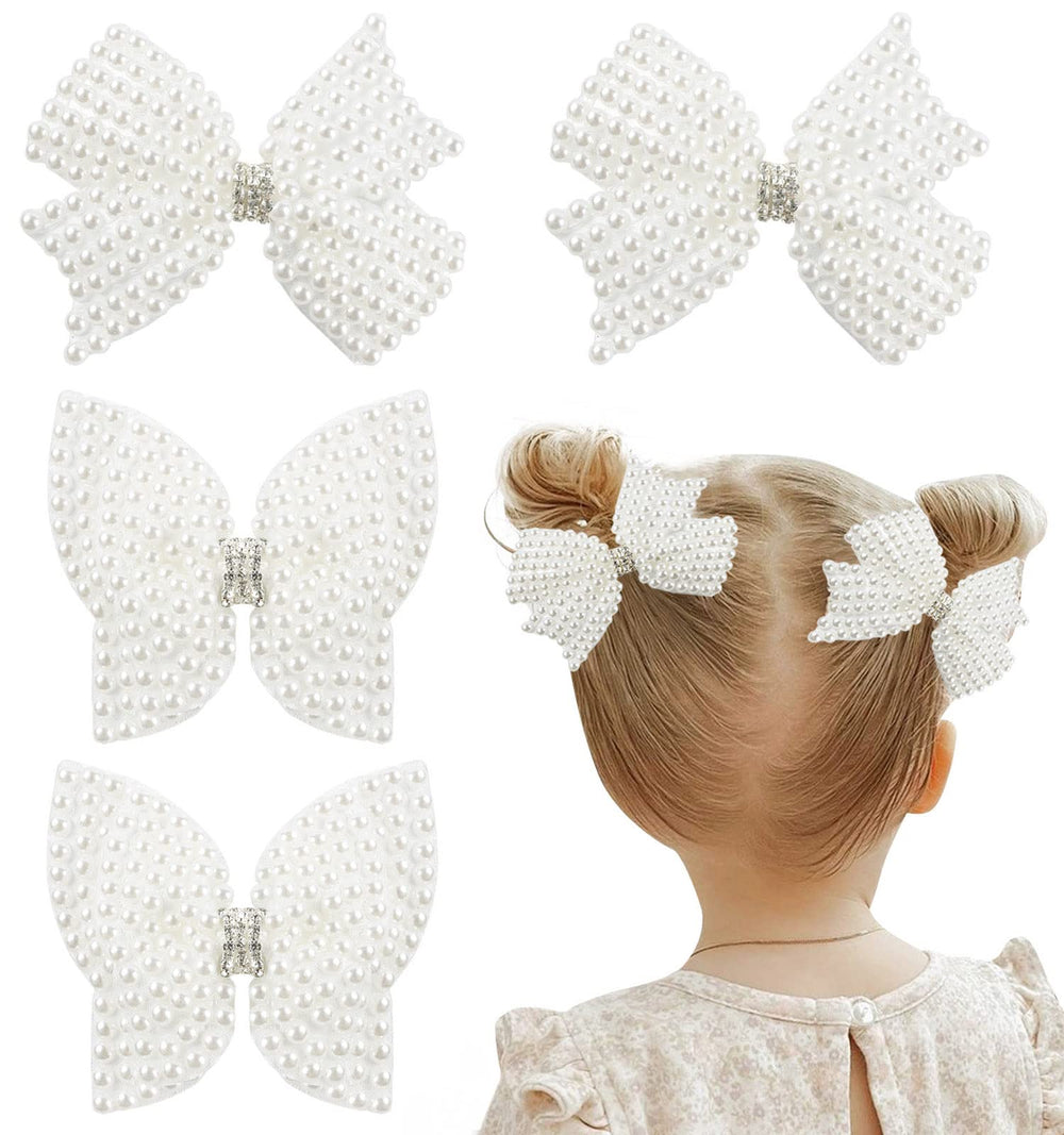 VOBOBE pearl hair bow closeup with white butterfly design for delicate wedding style.