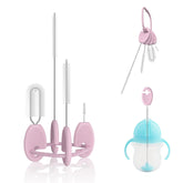 VOGOGE Baby Straw Brush Set clip-on storage closeup for organized cleaning on the go.