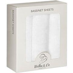 VOLHA & CO bassinet fitted sheet demonstrating universal fit for multiple bassinet shapes