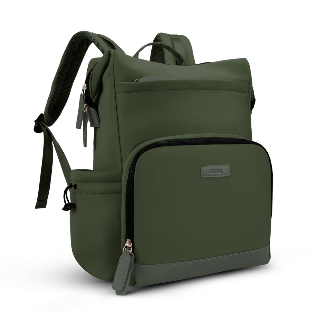 VONAL neoprene diaper bag backpack green side view for stylish everyday parenting on the go