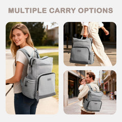 VONAL diaper bag interior shows organized pockets for quick one-handed access.