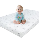 voomf pack and play mattress cover close-up shows breathable fabric for gentle, skid-free naps