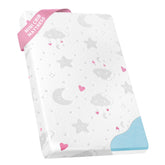 voomf Pack N Play mattress cover close-up shows breathable, moisture-wicking fabric for comfortable naps.