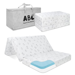 Voomf Trifold Pack N Play Mattress folded in bag for travel portability.