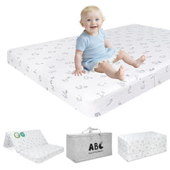 voomf Trifold Pack N Play Mattress folded in travel bag for easy on-the-go comfort.