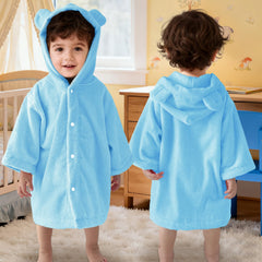 VOOVA & MOVAS baby hooded towel with bear ears blue folds drying after bath