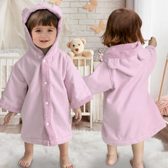 VOOVA & MOVAS baby hooded towel with bear ear in pink keeps baby warm and dry.