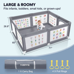 Voovc playpen features tear-resistant mesh for breathable, kid-friendly play