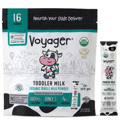 Voyager Milk on the Go sachet pack for travel-friendly toddler drinks.